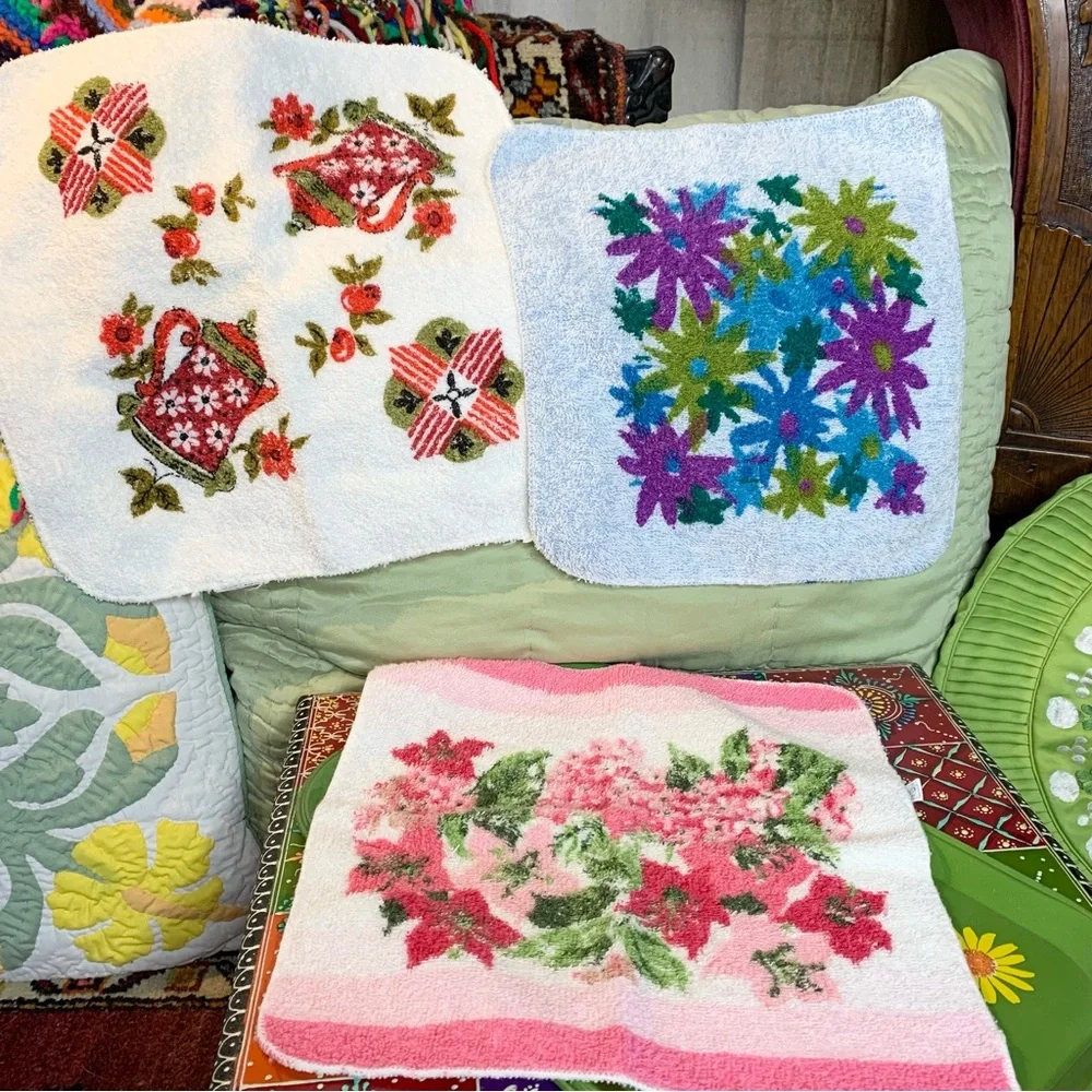70s Floral Washcloth Lot of 3